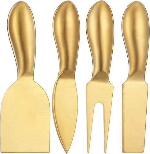 Patelai 4 Pieces Cheese Knives Set, Stainless Steel Tools with Cheese Slicer and Cutters (Gold)