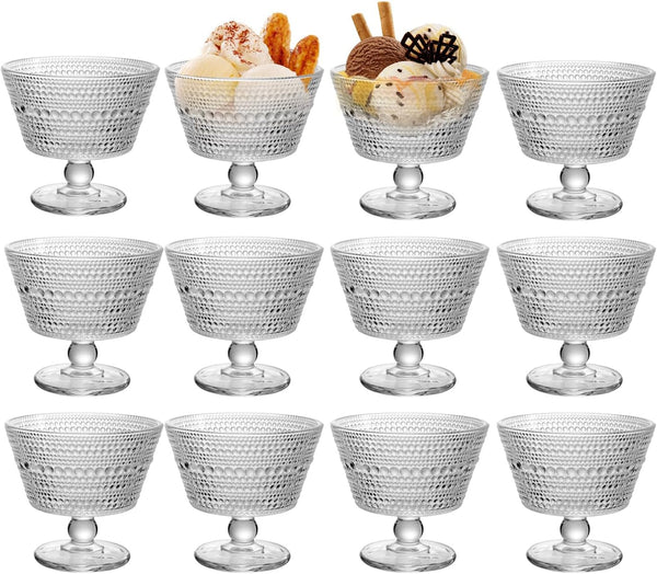 Glass Dessert Bowls & Breakfast Cups - Set of 12, 9oz Ice