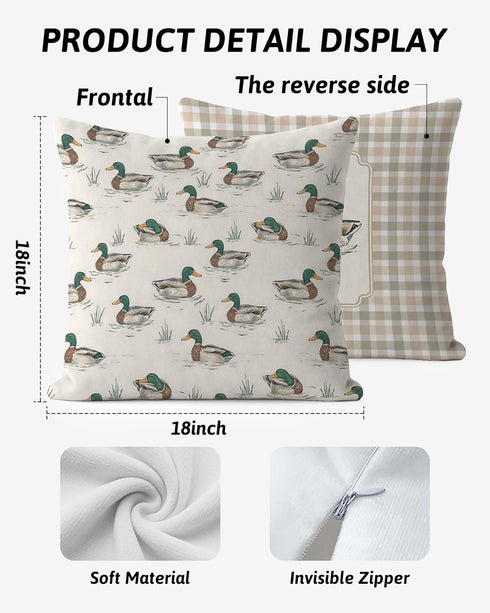 FGFK 18x18, Set 2 Farmhouse Mallard Duck Pillow Covers Mallard Duck Nursery Decor, Ducks Hunting Gifts Decorative Throw