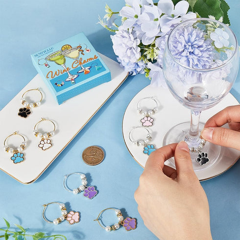 SUNNYCLUE 1 BOX 10PCS Enamel Dog Wine Glass Charms, Cute Drink Markers for Wedding Holiday Party