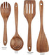 4-Piece Wooden Cooking Utensils Set for Non-Stick Cookware, Includes Spatula, Fork, Turner, Ladle, Strainer Spoons