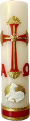 Alpha Omega Candle for Baptism, Confirmation, Easter Lent Cirio para Bautizo, Confirmacion O Boda (Red)