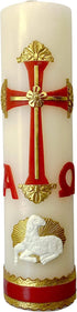 Alpha Omega Candle for Baptism, Confirmation, Easter Lent Cirio para Bautizo, Confirmacion O Boda (Red)