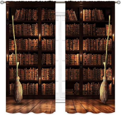 TKUYO 42"x45" Inch Vintage Bookshelf Curtains, Fantasy Magic Retro Library Old Antique Bookcase Gothic Witchy Blackout