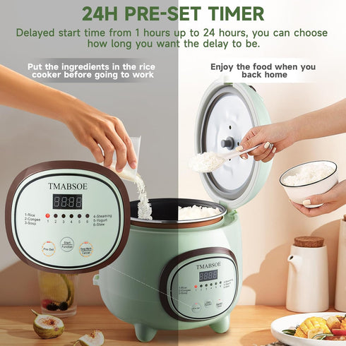 TMABSOE 6 6 modes,24-Hr Pot,1.6L 1-3 Rice Cooker Cup (Cooked), Small Rice Cooker with Cooking Delay Timer and Auto Keep