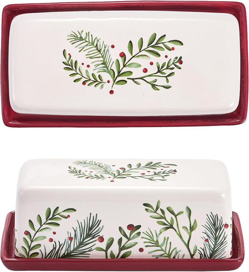 Counter, Countertop, Bico Santa On The Way Ceramic Butter Dish with Lid, Wide Butter Keeper for Kitchen Microwave