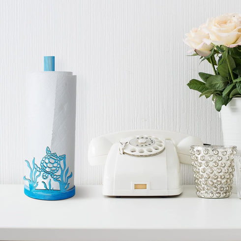 Remerry Turtle Paper Towel Holder Blue Room Decor Wooden Sea Turtle Seaweed Paper Towel Roll Holder Gift Underwater