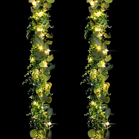 2 Pack 6 ft Artificial Eucalyptus Garland with Lights Spring Garland with