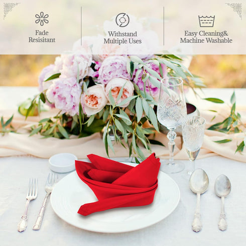 PLOYMONO Red Heavy Duty Cloth Napkins, 17 x 17 Inch Solid Washable Polyester Dinner Napkins, Set of 8 for Weddings