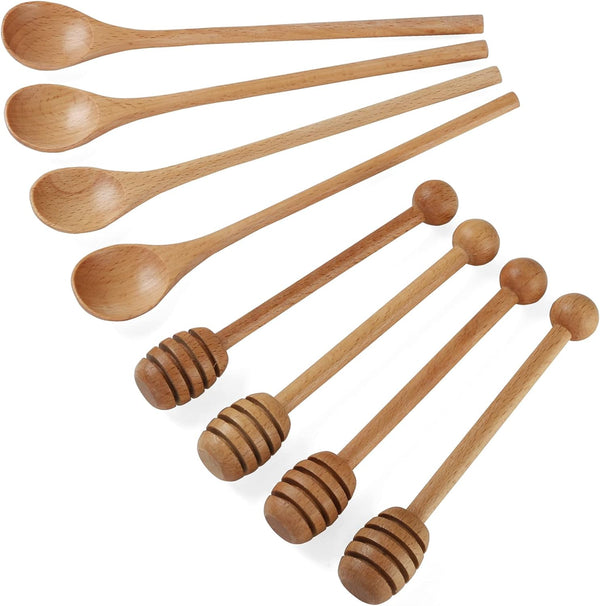 DROENTIL 4 PCS 6 Inch Honey Dipper Sticks and 4 PCS 7.87 Inch