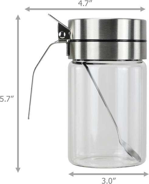 Glass Condiment Jars for Serving & Storing Sugar, Spice, Salt, Seasoning in Home Kitchen, 450ml/14.5oz, Stainless Steel