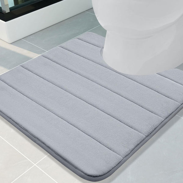 Buganda Memory Foam U-Shaped Contour Toilet Rugs, Non Slip Absorbent Bathroom Mats, 24" x 24", Grey