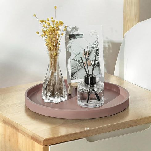 NIUnie 9" Countertop Silicone Bathroom Tray, Round Reddish Brown Vanity Organizer Decorative Tray for Soap, Candle