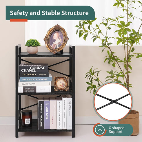 3 Yoobure Bookshelf Small Book Shelf, Solid Industrial Tier Shelf Bookcase, Short Book Case for Bedroom, Living Room