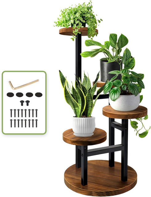 AUGOSTA 4 Tier Corner Plant Stand, Tall Metal Wood Plant Shelf Holder
