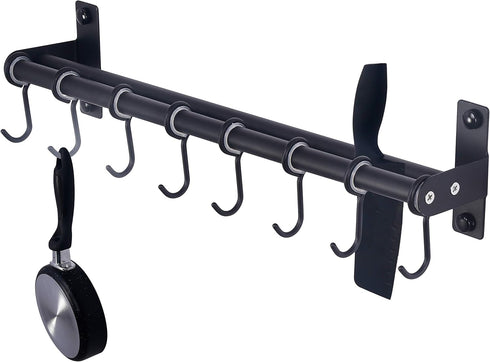 Dseap Pot Rack - Pots and Pans Hanging Rack Rail with 8 Hooks, Wall Mounted Kitchen Pot Hangers, Black