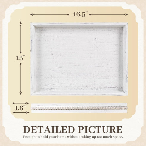 Countertop, 16.5" 13"x 1.6" Wooden Decorative Tray, Rectangular Serving Tray with Wood Bead, Farmhouse Big Tray