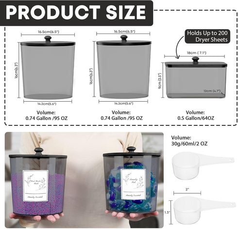 3 Pack COAZEX Laundry Powder Container & Dryer Sheet Holder, Plastic Laundry Room Organization and Storage Jars