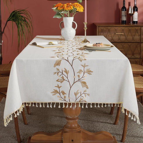 Laolitou Cotton Linen Waterproof Tablecloth for Dining Table Farmhouse Kitchen Rectangle Table