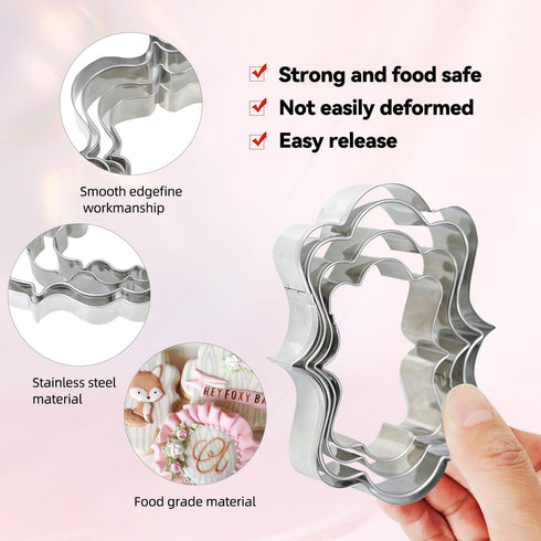 Plaque Frame Cookie Cutter Set, 4Pcs/Set, Stainless Steel Pastry Biscuit Cutters Mold (Style 2)