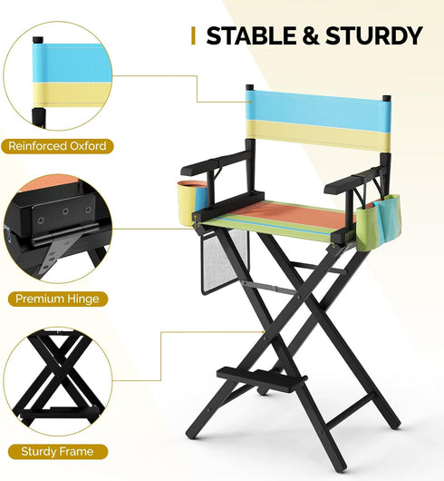 31" 250lb OmySalon Director's Chair Height Folding Portable w/Storage Pouch & Footrest, Makeup Artist Chair for Salon