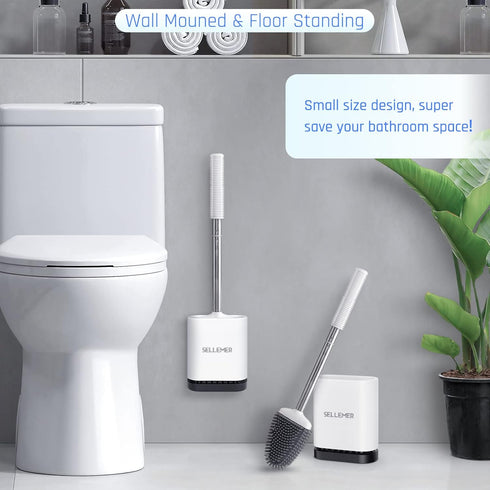 Set (3 Pack, Sellemer Toilet Brush and Holder for Bathroom, Flexible Toilet Bowl Brush Head with Silicone Bristles