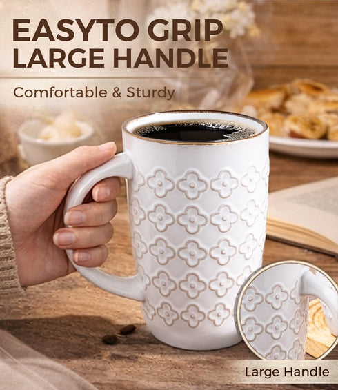Set 6, 20oz Set AmorArc Large Coffee Mugs of Ceramic Tall Coffee Mugs with Textured Patterns for Coffee/Tea/Beer/Hot