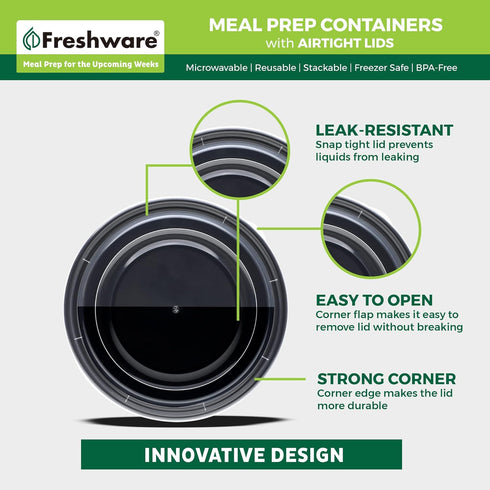 Freshware Meal Prep Bowl Containers - 30 Pack Plastic Bowls with Lids for Soup and Salad, BPA Free