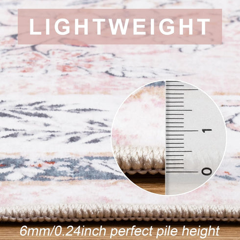 5x7 LIVEBOX Machine Washable Rug, Pink Rugs for Bedroom Girls, Soft Boho Floral Nursery Rug, Non-Slip Indoor Ultra-Thin