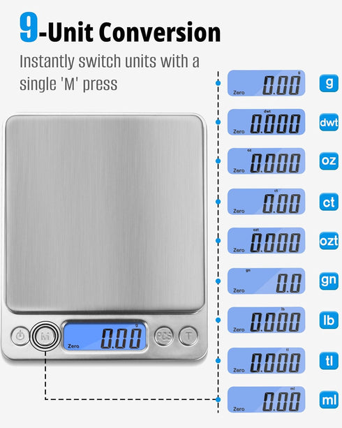 NEXT-SHINE Digital Pocket Scale, Portable Mini Size 500g x 0.01g, Stainless Steel Platform