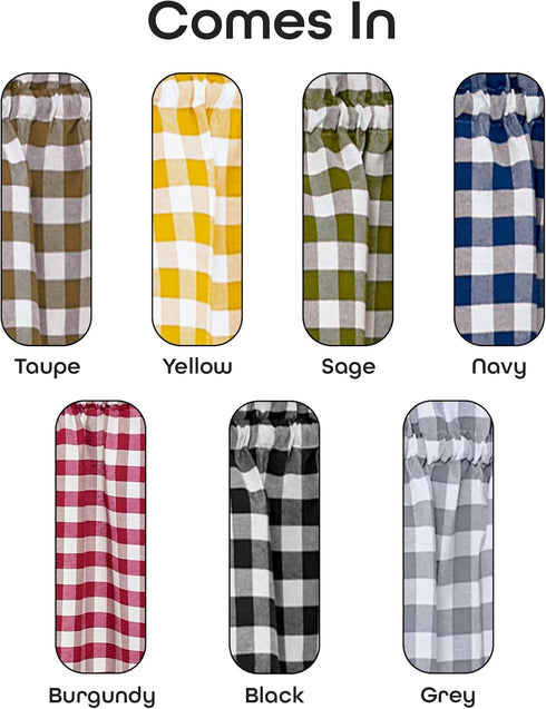 Buffalo Check Valance Window Curtains - 58 Inch Width, 14 Inch Length - Navy Blue & Ivory White Plaid - Light Filtering