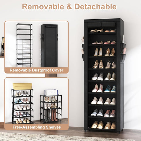 4 10 18-22 Closet VILICK Shoe Rack with Cover Narrow Shoe Organizer with Side Pockets Tier Tall Shoe Storage Holds