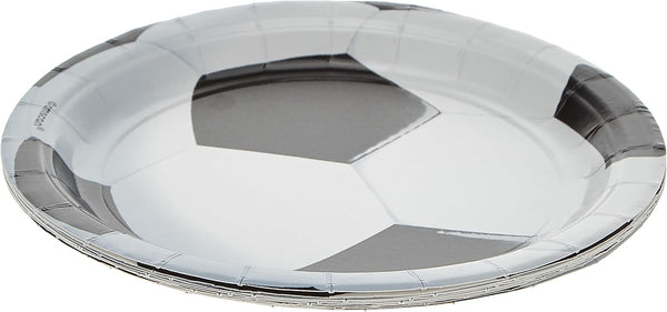 3D Soccer Black & White Paper Round Dessert Plates, 7" (8ct) for Sports Enthusiasts