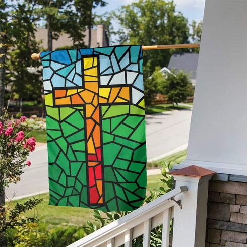 YISHOW Jesus Christ Cross Religious Stained Glass Style Garden Flag 12.5"X18" Double Sided Vertical Christian Outdoor