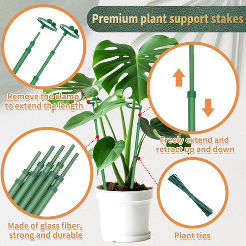 Stroller Stakes,3Pcs 17.9In 42.3In Telescoping Plant to Adjustable Monstera Plant Support Orchid Sticks with Clips