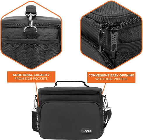 opux Insulated Lunch Bag for Men Women, Soft Lunch Box for Office, School, Picnic, Leakproof Cooler Bag (Black)