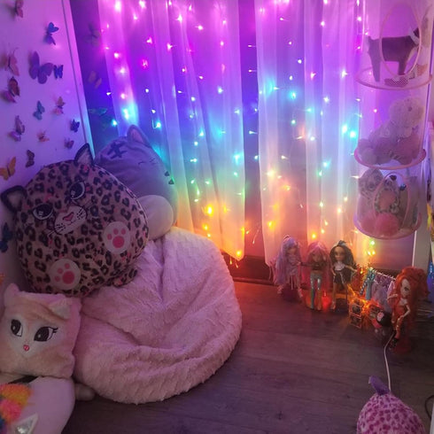 300Led 10x10ft 7 Honche Cuttable Curtain String Lights with Remote Window Lights for Bedroom Wedding Party Festive