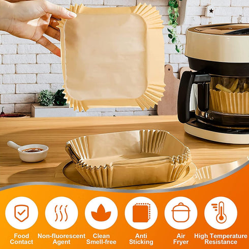 Air Fryer Disposable Paper Liners Square, 7.9 Inch, 100 PCS Non-Stick Parchment Paper for Roasting and Microwave