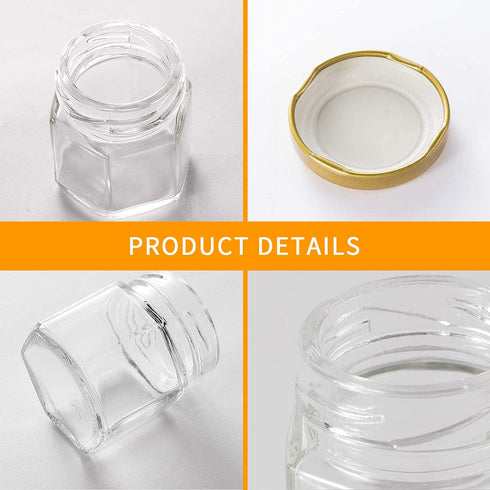 Woaiwo-q 30 Pack 1.5 oz Mini Honey Jars,Hexagon Mini Glass Honey Jars with Gold Lids,Small honey Jar with dipper