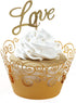 KPOSIYA Cupcake Wrappers, 100 Pack Filigree Artistic Bake Cake Paper Cup, Gold Laser Cut Liner for Wedding Party