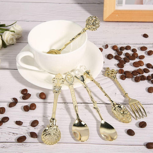 6Pcs/Set Fdit Vintage Carved Coffee Spoon Teaspoon Retro Zinc Alloy Dessert Coffee Tableware Spoons Cutlery