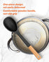 Large Silicone Cooking Spoons, 13.2inch Nonstick Solid Wooden Handle for Serving, Basting, Mixing (Black & White)