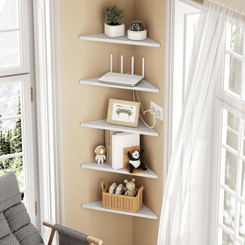Set 5,Floating Love-KANKEI Corner Shelf Wall Mounted of Shelves for Storage,Rustic Wood Hanging Wall Shelves