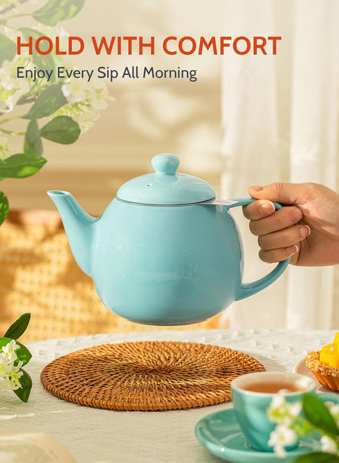 27ounce, Sweese Teapot, Porcelain Tea Pot with Stainless Steel Infuser, Blooming & Loose Leaf Teapot - Turquoise