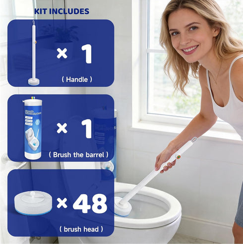 Set 48 Disposable Toilet Brush with Refills for Hygienic Bathroom Cleaning. Toilet Bowl Cleaner Wand Kit Used for Deep