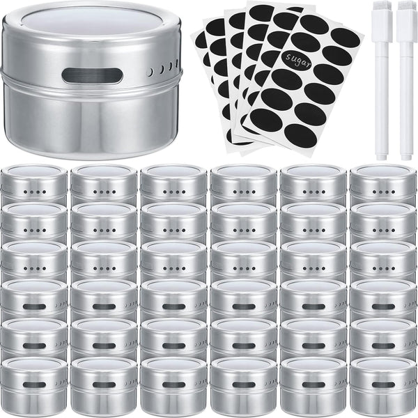 CHENGU 36 Pack Magnetic Spice Jars for Refrigerator 3 oz Magnetic Spice Containers