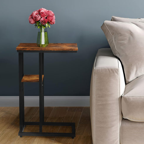 C Shaped Side Table for Sofa, Couch End Table for Small SpacesSkinny Couch Side Tables Slide Under Sofa Bed,Snack Table