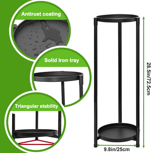 2 Tier Round Tall Metal Plant Stand indoor outdoor, Rustproof Round Planter Display Storage Rack, Heavy Duty Potted
