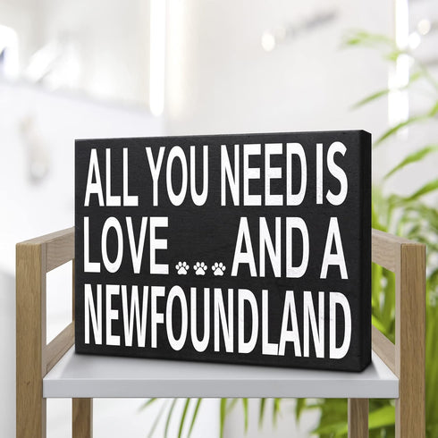 JennyGems Newfoundland Gifts, "All You Need Is Love and a Newfoundland" Wooden Sign, Made in USA