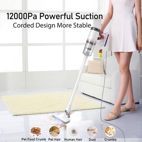 Corded Vacuum Cleaner - Handheld 5-in-1 Stick Lightweight Vacuum Broom for Pet Hair and Hardwood Floor Cleaning